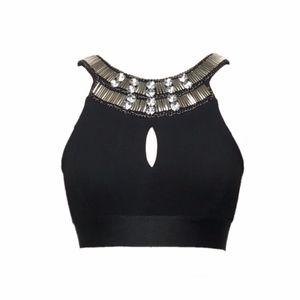 Bebe Black Crop Top with Silver Embellished Collar